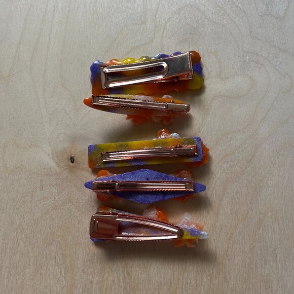 Colorful Resin Flower Hair Clips | Handmade | Buy 1 or Full Set - Picture 2 of 7